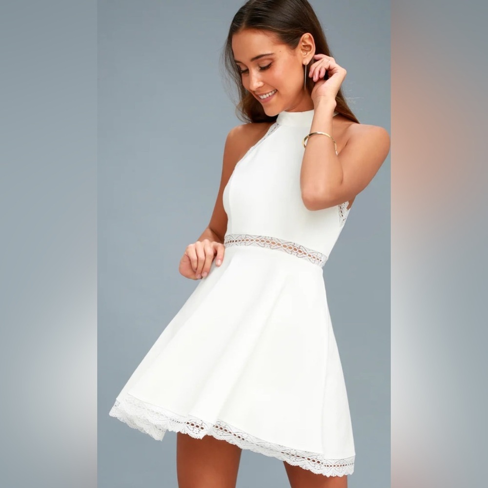 LuLus white lace skater dress New xs extra small black